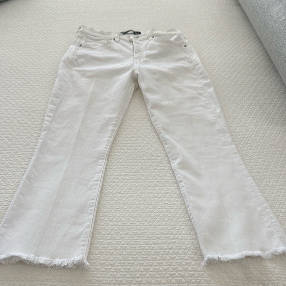 Veronica Beard Carly Kick Raw Hem Flare High Rise Jeans